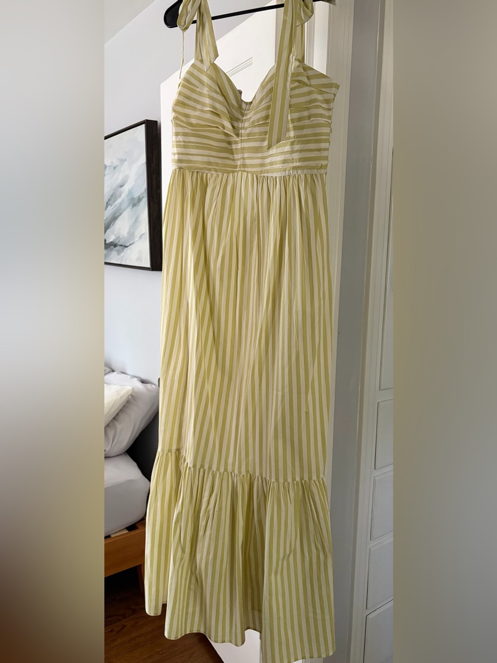 Express Light Green Striped Tie-Shoulder Maxi Dress
